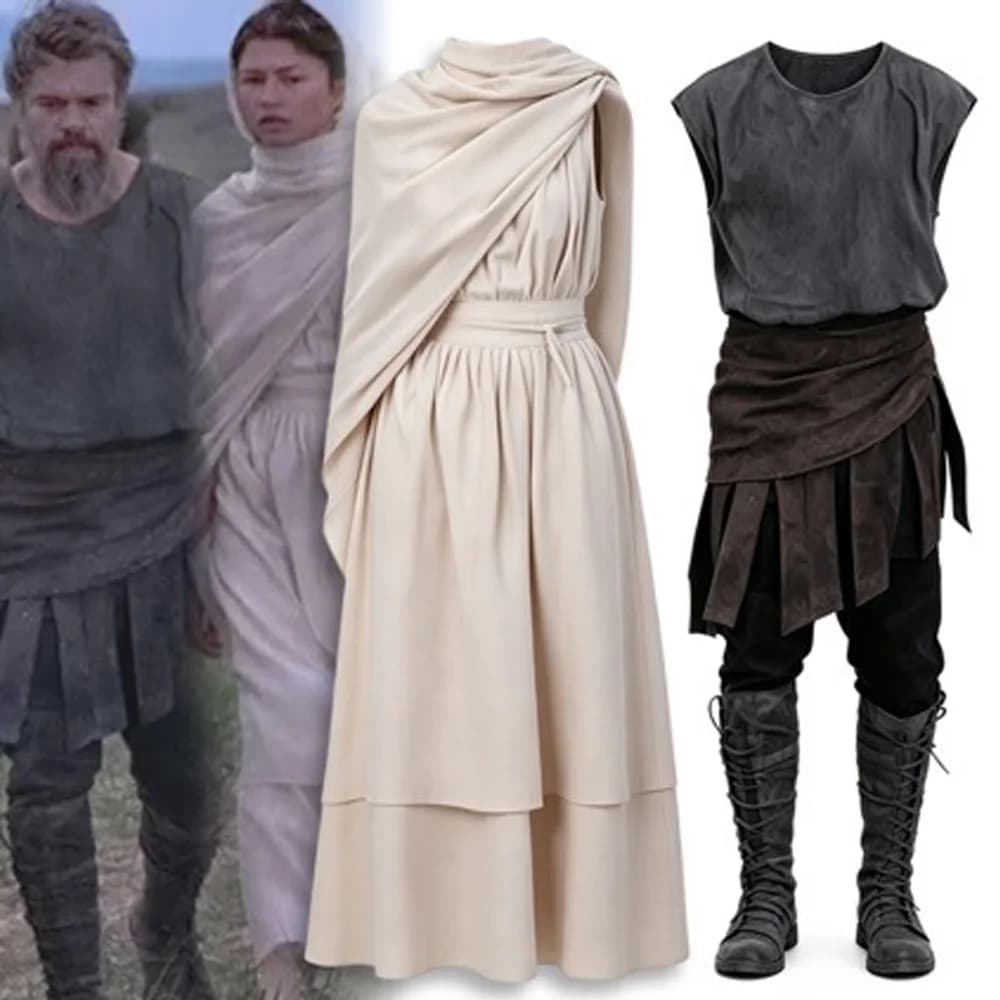 The Odyssey cosplay Odysseus Outfit costume Athena Women Draped Long Dress Men Sleeveless Top Skirt Wrap Belt Halloween Disguise