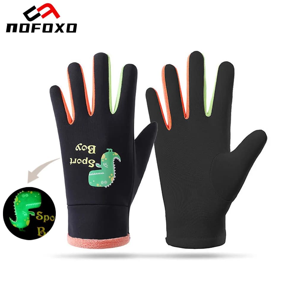 NOFOXO Kids Winter Gloves Girls Dinosaur Luminous Thermal Fleece Gloves Waterproof Windproof Sports Gloves Outdoor Cycling