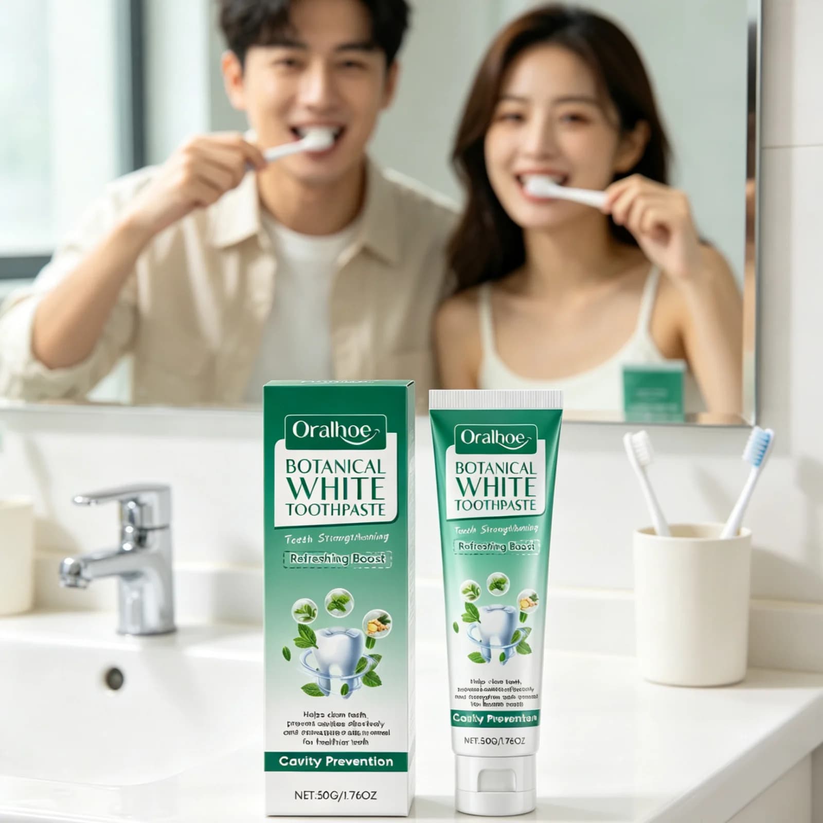 Oralhoe Botanical Toothpaste Powerful Cleaning Fresh Breath Long Lasting Refreshing Reduce Stains Teeth Whitening Toothpaste 50g