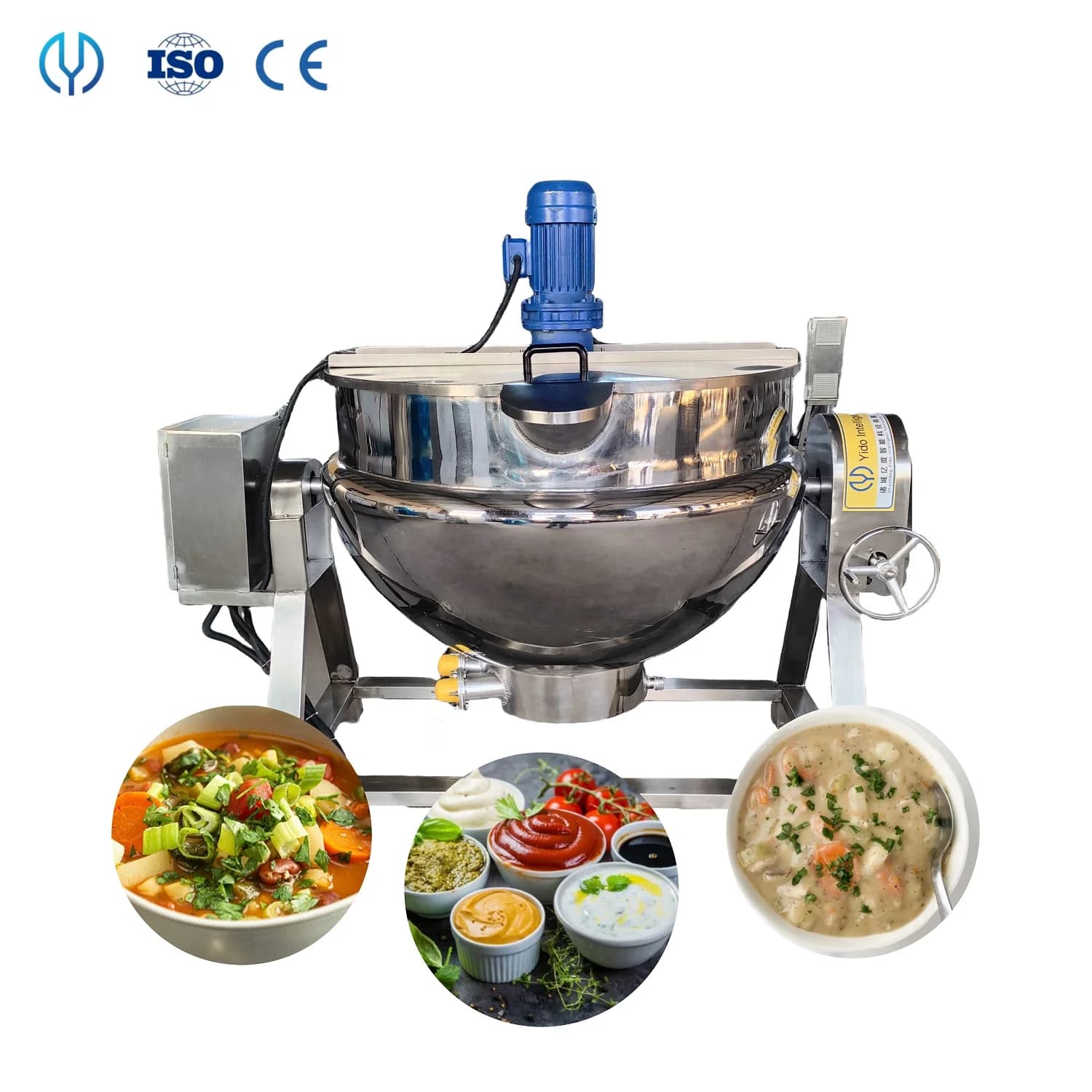 Bollitore da cucina industriale con rivestimento, bollitore per caramelle con agitatore, grande pentola elettrica commerciale per ristorante