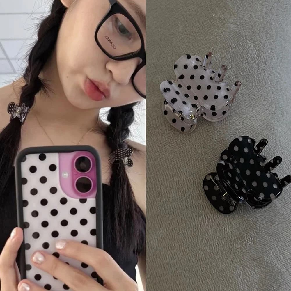 2PCS Ins Style Mini Polka Dot Transparent PC Hair Claw Small Jaw Clip Women Princess Bang Half Up Hair Daily Hair Accessory Gift