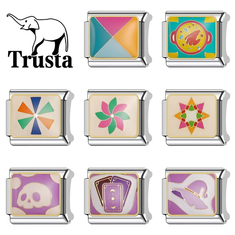 Bracciale con ciondoli italiano a tema Tarocchi Lucky Patterned Hot 2026 di Trusta, per creazione fai da te, perline regalo, in acciaio inossidabile, all'ingrosso N708