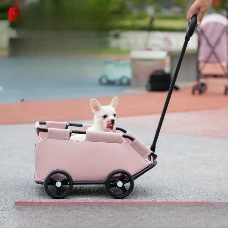 Passeggino per Animali Domestici con Telaio in Metallo, Leggero e Pieghevole, Carrello Portatile da Viaggio per Cuccioli, Gatti, Teddy, per Passeggiate Quotidiane