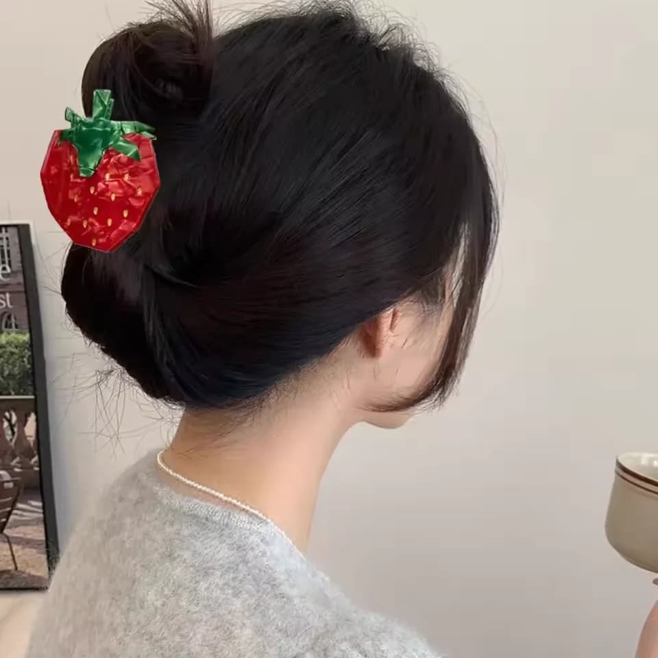 AENSOA Summer Fashion Cute Fruit Acrylic Hair Claw Clip Strawberry Lemon Cherry Shape Hair Accessory For Women Vacation Gift