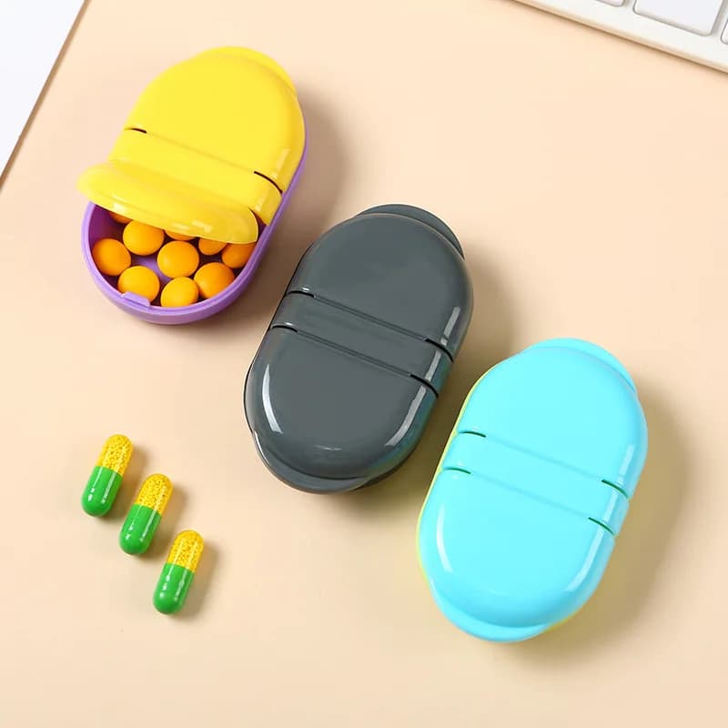 Scatola per medicinali da viaggio portatile con coperchio ribaltabile, organizer a doppio scomparto per farmaci mattutini e serali, custodia personale