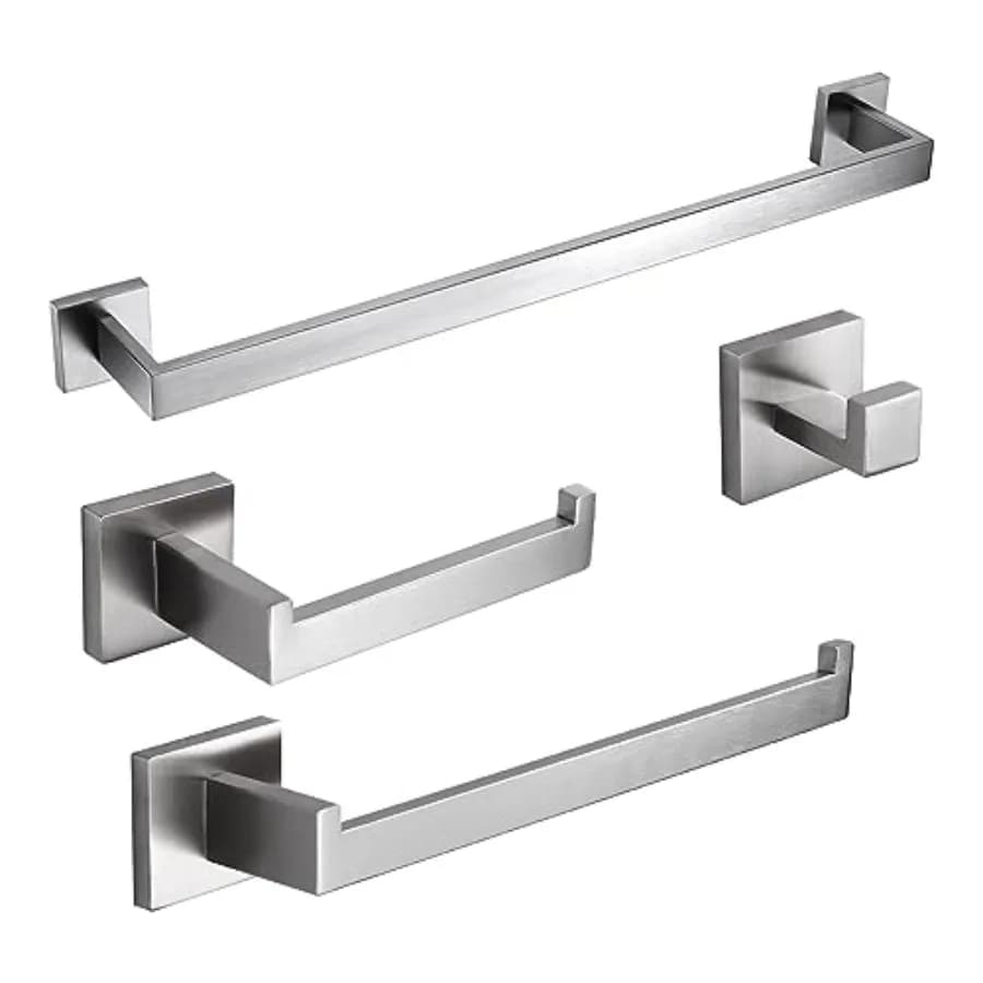 Set di Accessori per Bagno 4 Pezzi, Set Portasciugamani in Acciaio Inox SUS304, Porta Asciugamani da Parete Quadrato per Bagno