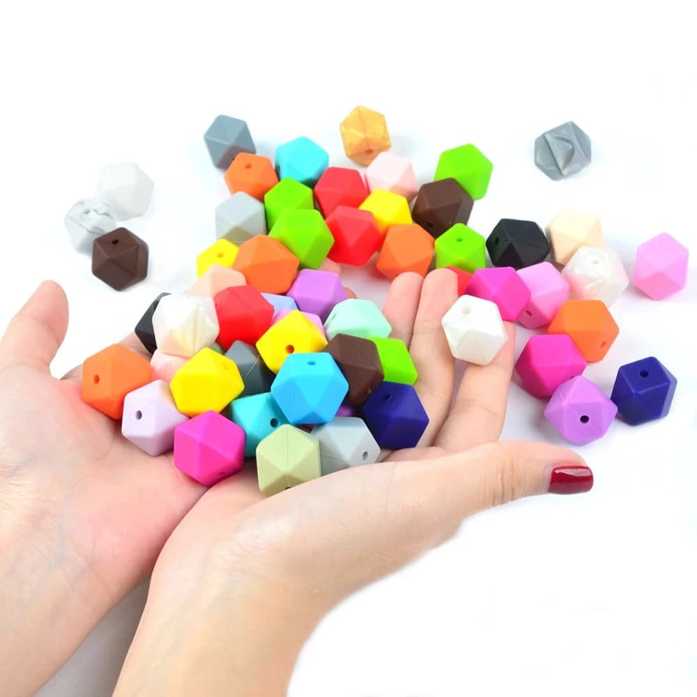 LOFCA10 pz 14mm Mini Esagono perline di silicone Massaggiagengive BPA Libero Collana FAI DA TE Ciuccio Catena Del Bambino Dentizione Cura Infantile