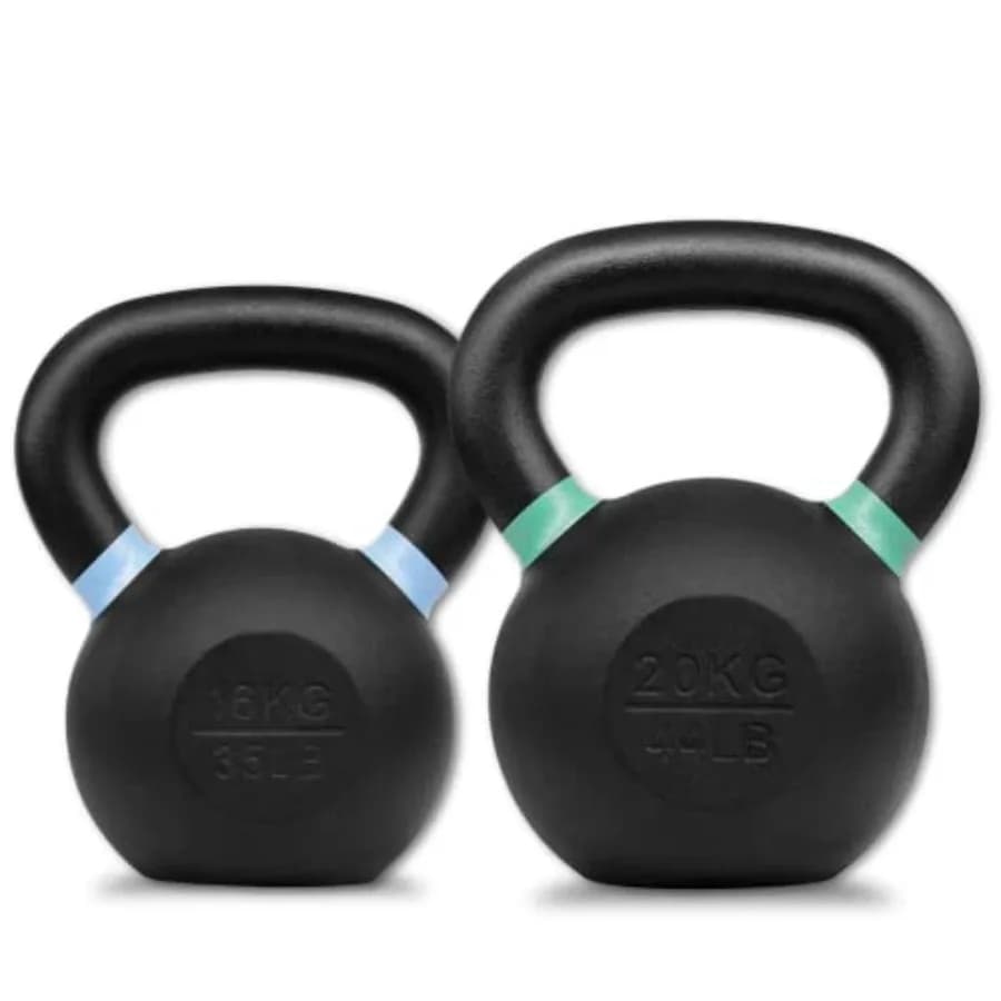 Kettlebell Cast Iron Competition Painted to Powder with Handles Larches and Bottom Plate 35 Lb + 44 Lb Grey Steel Strength Training Resistant