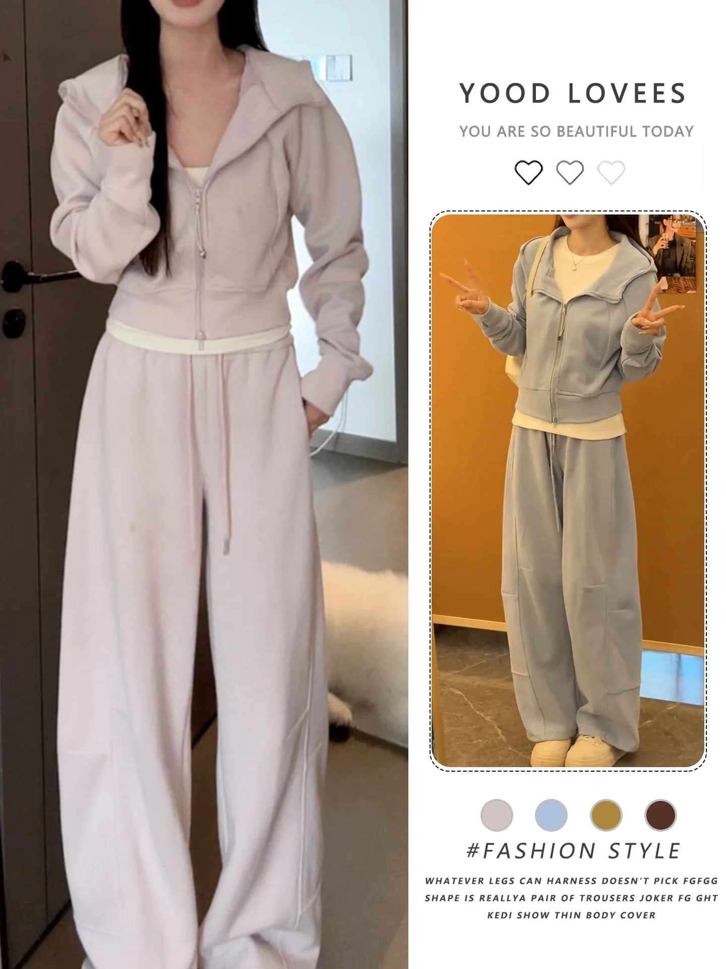 Casual Chic Women's Hoodie Jacket And Straight Leg Pants Set Spring Autumn New Design Fashion Sensation Elastic Waist