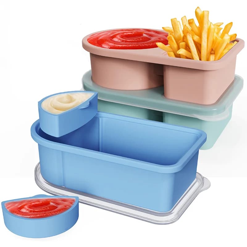 Contenitori in silicone a doppio scomparto - Bento Box a prova di perdite per snack, medicazione per insalata e preparazione dei pasti, riutilizzabile e lavabile in lavastoviglie