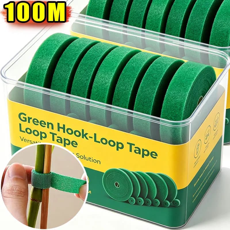 2/100M Reusable Self Adhesive Plant Nylon Cable Tie Green Adjustable Plants Hook Loop Support Twine Bandage Fastener Tape Strips