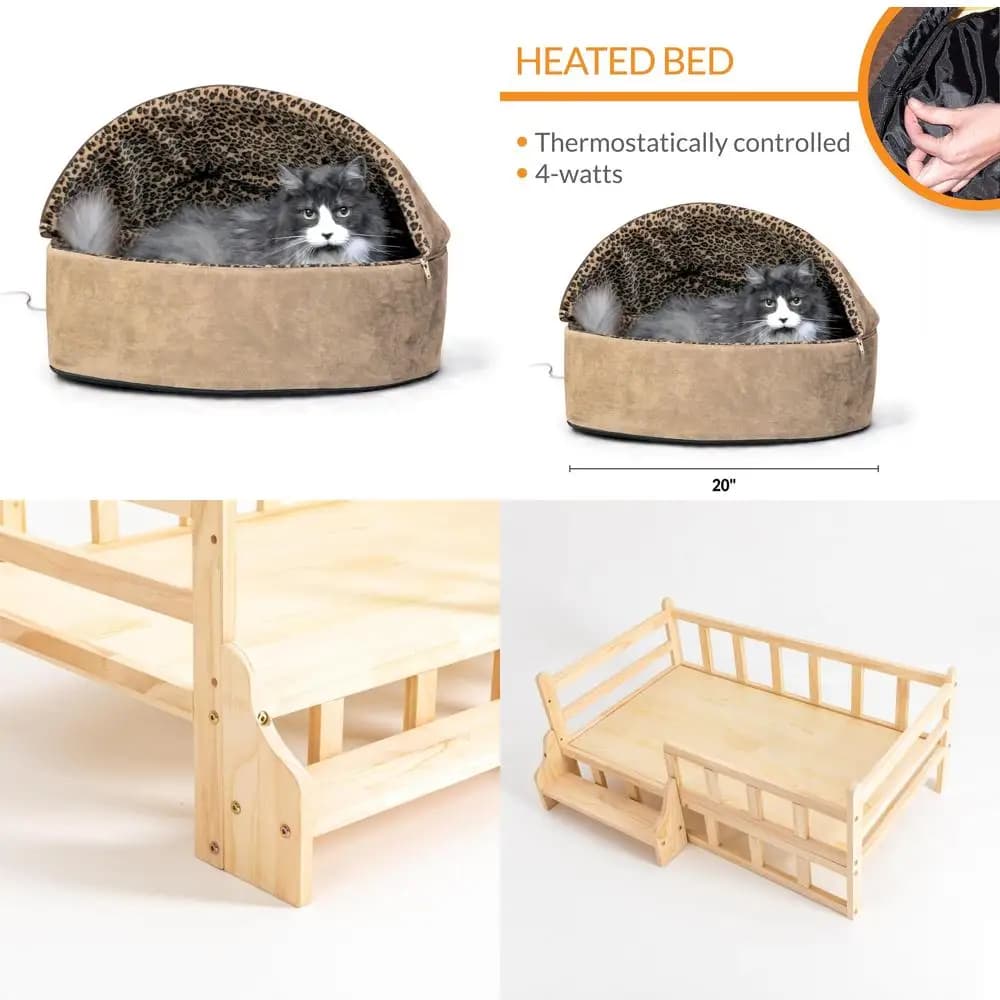 letto rialzato per animali domestici in legno massello con binari per cani e gatti, dimensioni grandi - 37,8x22,1 pollici, uso interno