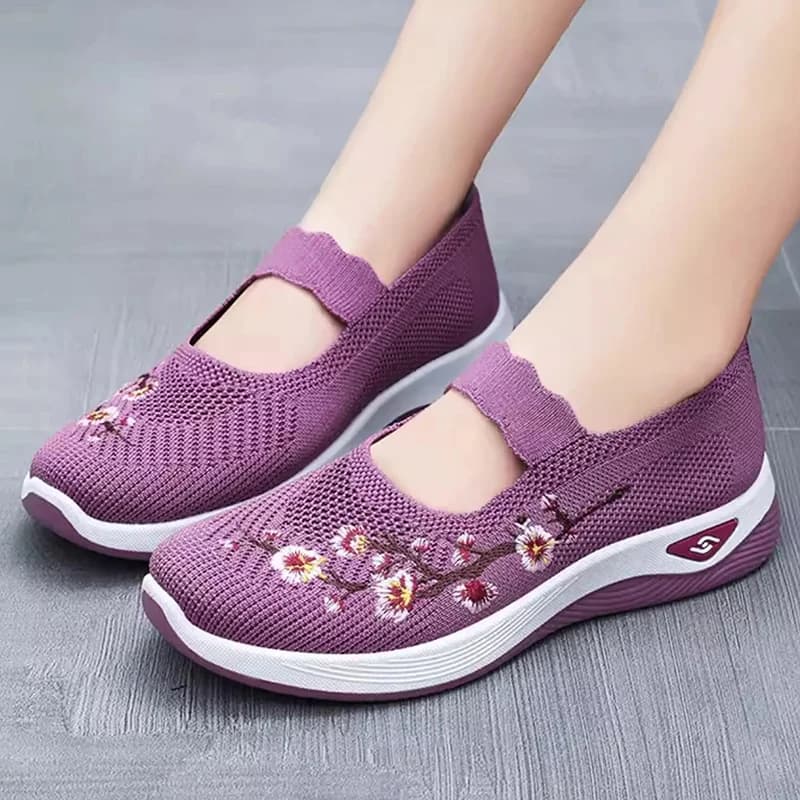 Scarpe Basse Ricamate in Maglia da Donna 2026 Comode con Suola Morbida e Plateau, Scarpe da Mamma Primavera Estate Slip-On Antiscivolo Casual