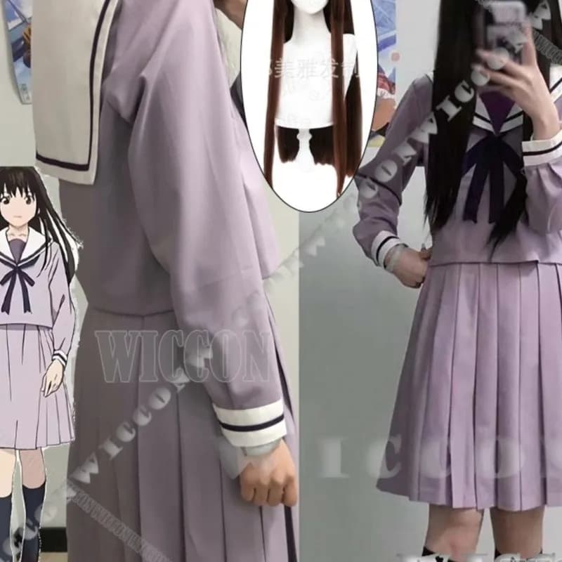 Costume Cosplay Anime Noragami Iki Hiyori, Uniforme Scolastica Giapponese per Donne e Ragazze, Parrucca Quotidiana JK, Gonna Viola, Halloween, Carnevale