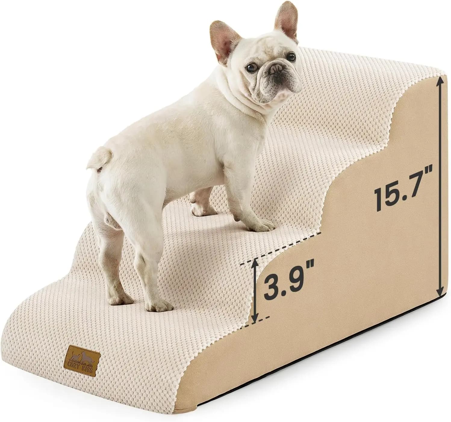 Scaletta per Cani in Schiuma da 40 cm (15.7 pollici) di Altezza, a 4 Gradini Curvi, per Divano e Letto, con Rivestimento Lavabile