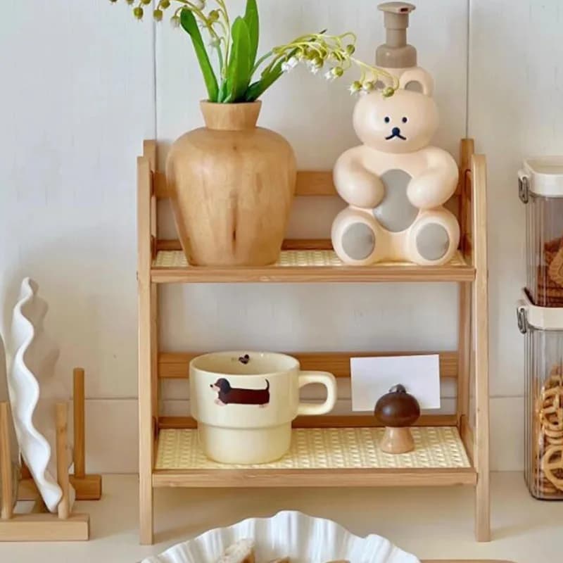 Bamboo Double-layer Storage Rack Desk Organizer Miscellaneous Storage Rack Suitable for Desks Kitchens Bedrooms Countertops