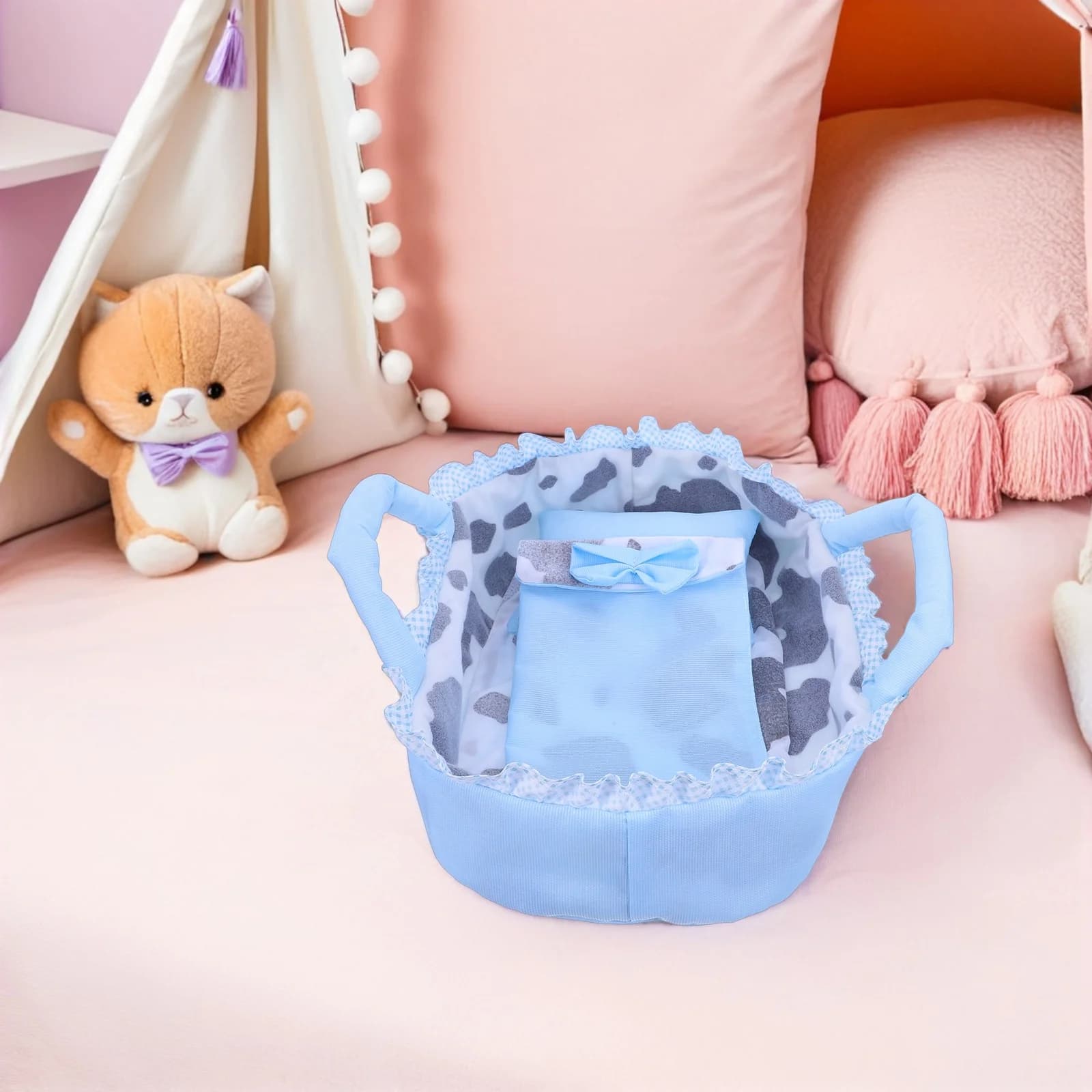Culla per bambini 35 cm blu porta culla portatile per casa delle bambole gioca mini culla letto accessori rinati bambini finta