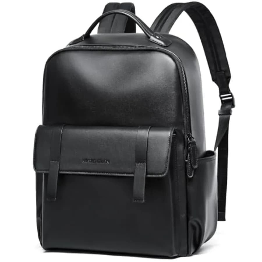 Zaino in Pelle per Uomo, Adatto per Laptop da 15'', Impermeabile, Design Vintage Nero, per Lavoro e Viaggio, Piccolo Zaino in PU per Uomo e Donna, Casual