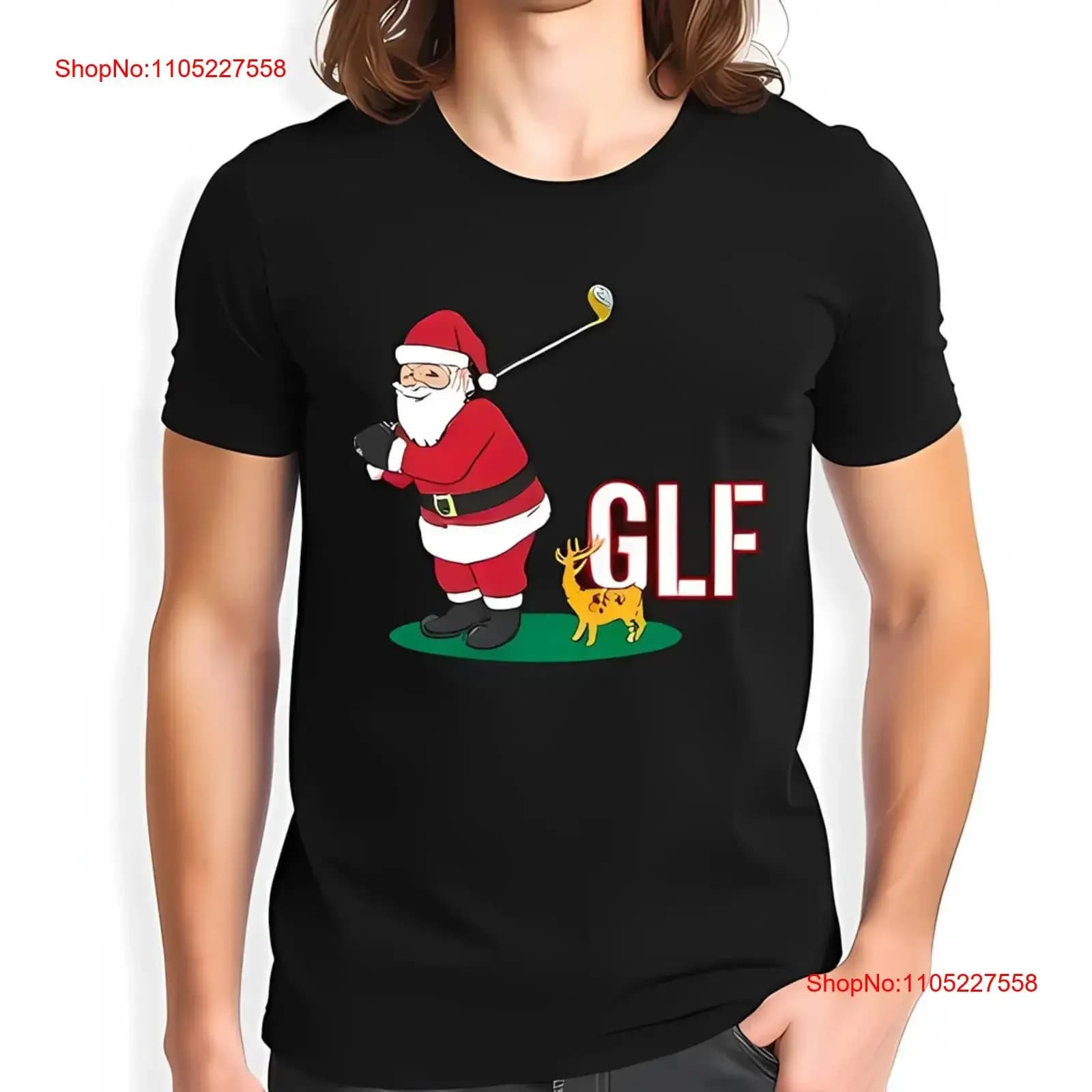 Divertente maglietta da golf in cotone con Babbo Natale con renna Maglietta lavata vintage per l'uso quotidiano homme Grafica morbida e versatile