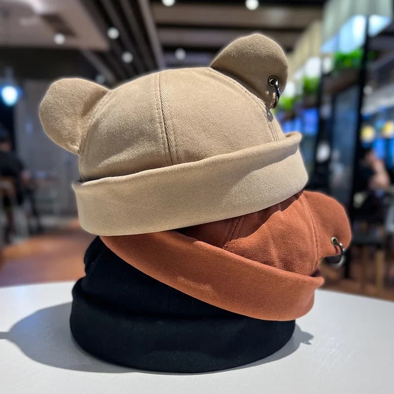 Berretto Unisex con Orecchie da Gatto, Cappello a Cupola Carino per Uomo e Donna, Berretto Melon Tinta Unita, Cappello Hip Hop Autunno Inverno, Versione Coreana alla Moda