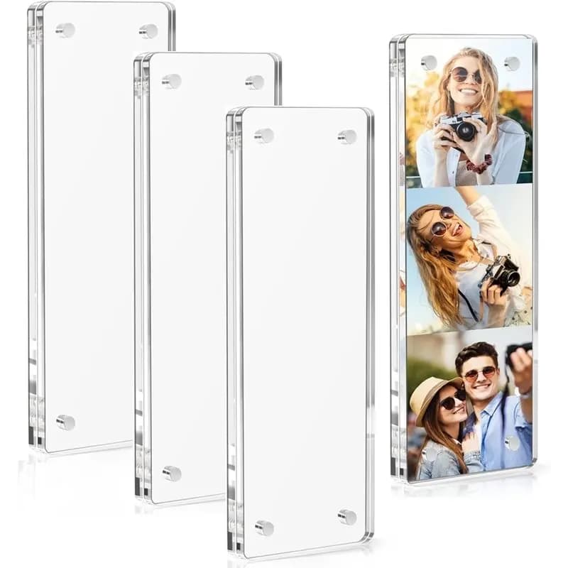 【CYBER MONDAY】Clear Acrylic Photo Booth Frame 2X6 Picture Frame(4-Pack), Magnetic Fridge Frames For Refrigerator Display