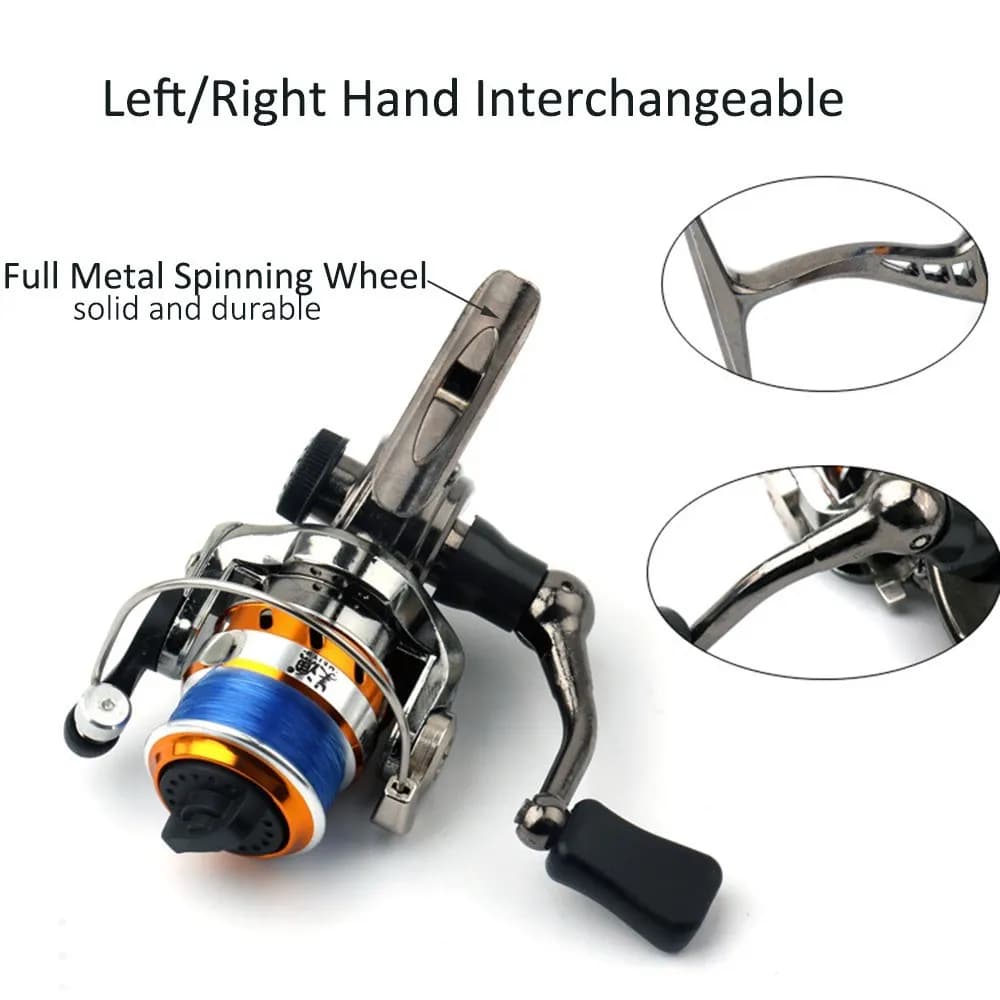 Canna da pesca portatile Canna telescopica + 2 + 1 Ruota da pesca spinning BB Kit attrezzatura da pesca intercambiabile per mano sinistra/destra