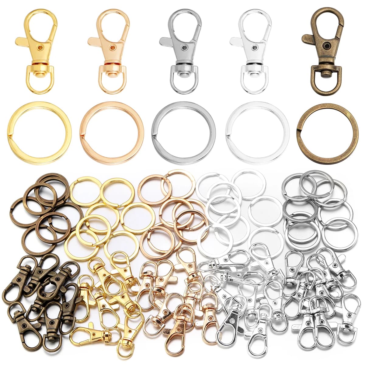 10 Set di Ganci Girevoli a Moschettone in Lega con Anelli Portachiavi a Scatto per Creazione Fai-da-te di Portachiavi, Borse, Bambole e Accessori per Gioielli
