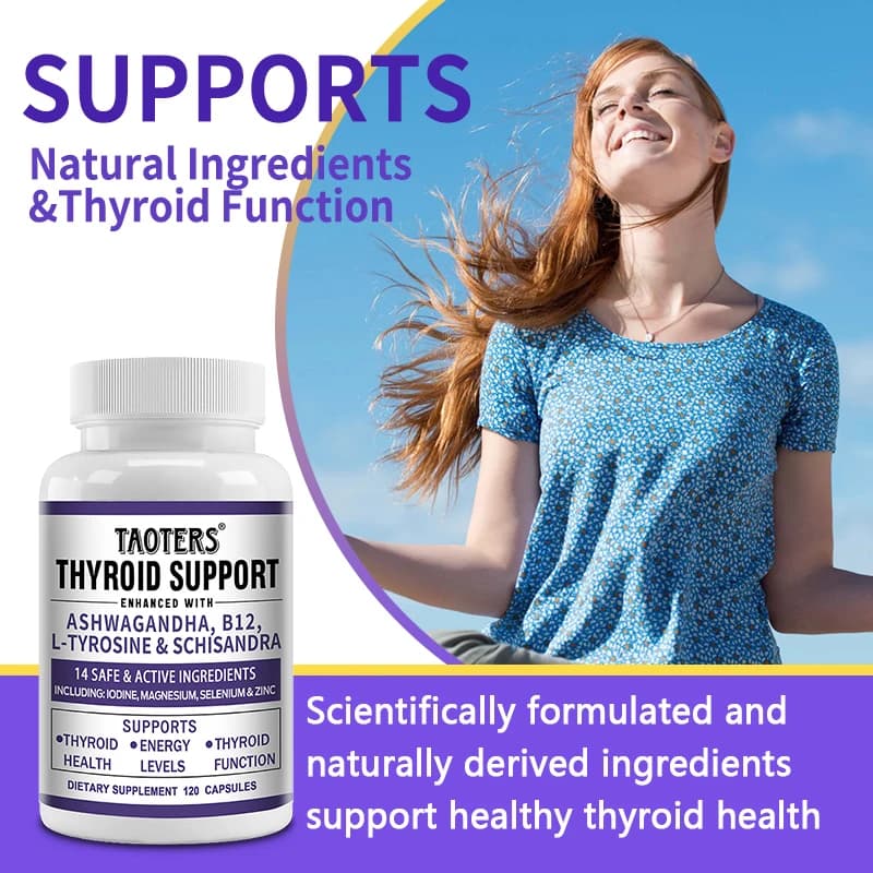 Support supplement for thyroid with iodine, vitamin B12, zinc, selenium, Ashwagandha, non-GMO, vegan thyroid health capsules