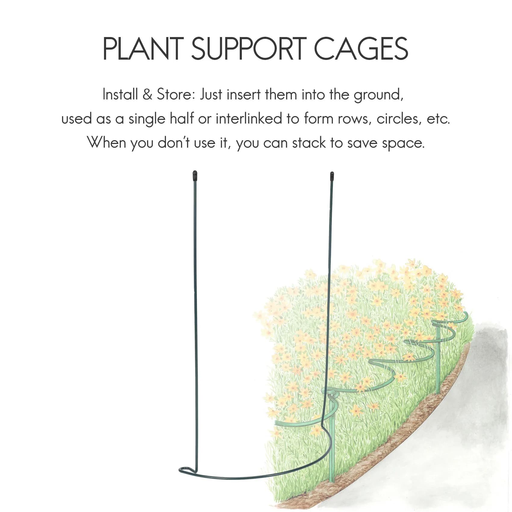 Palo di supporto per piante A67P, supporti per piante da giardino in metallo semicircolare da 8 pezzi, anello di supporto per piante da giardino verde, bordo da giardino