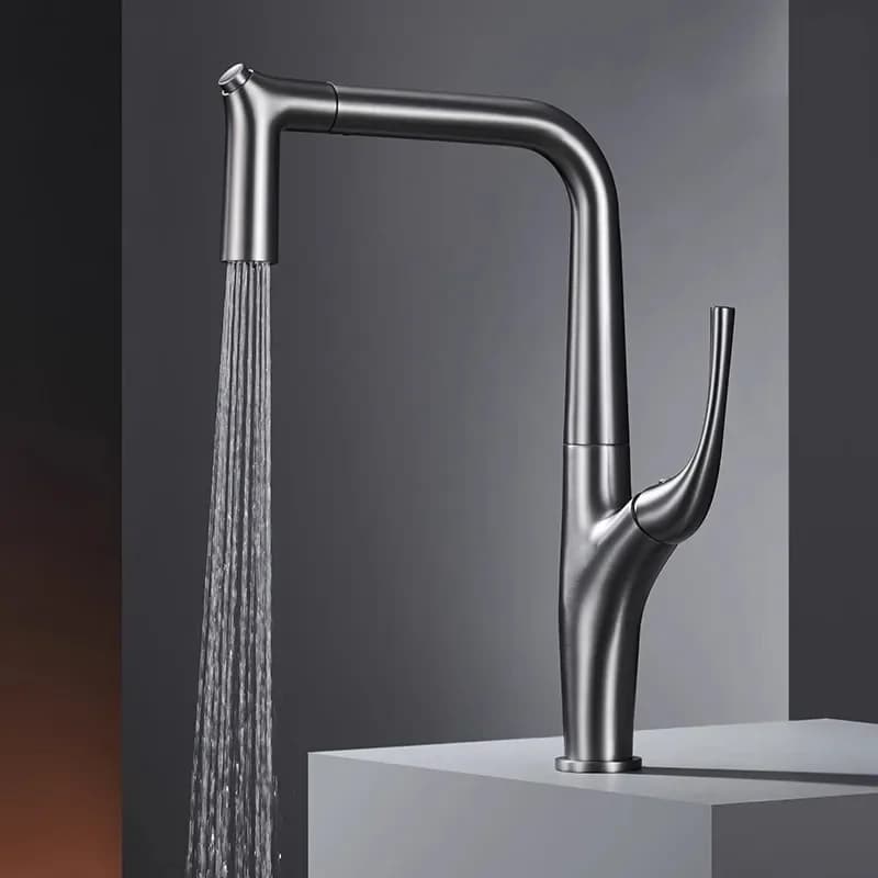 Rubinetto con filtro dell'acqua estraibile Gru in ottone per miscelatore lavello nero montato su piano Rubinetto da cucina a 3 vie