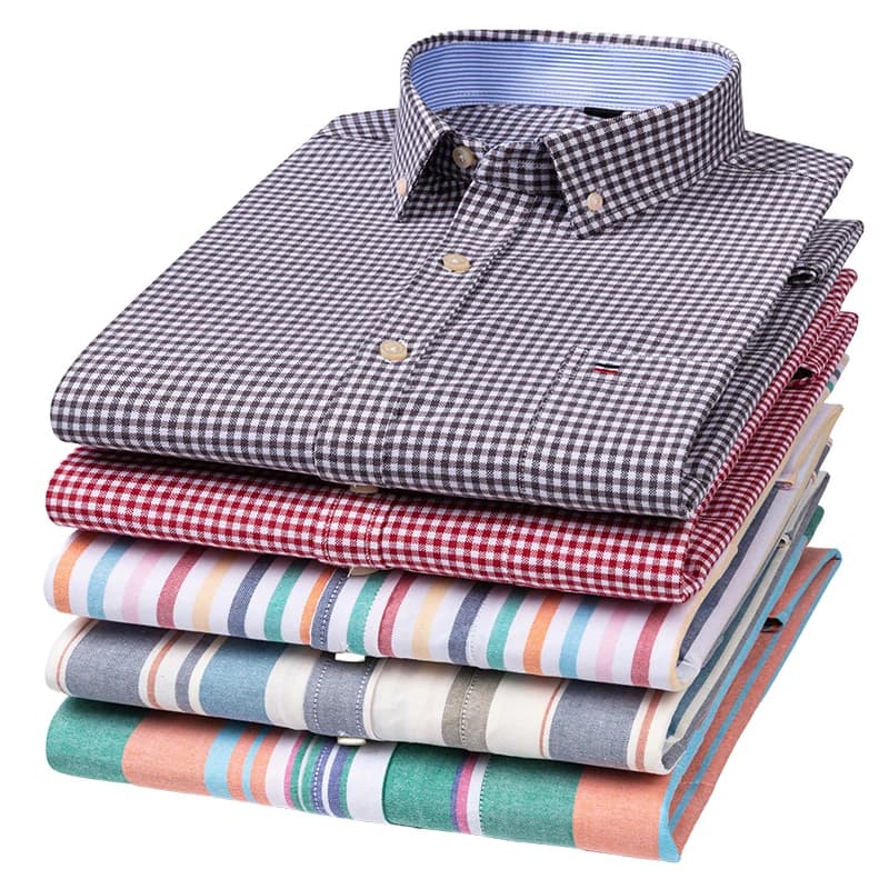 Camicie Oxford da uomo in cotone 100% manica lunga Casual Plaid Soft Regular Fit camicia formale camicetta sociale vestiti maschili 7XL 6XL