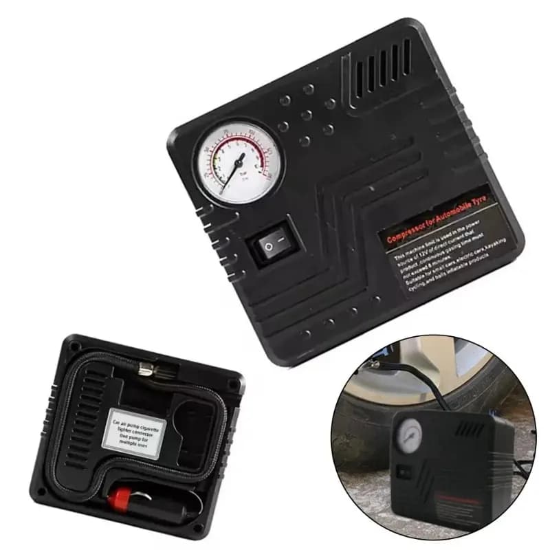 Pompa d'Aria d'Emergenza per Auto Gonfiatore Pneumatici DC 12V con Manometro e Spina Accendisigari Compatto Portatile per SUV e Camion Novità