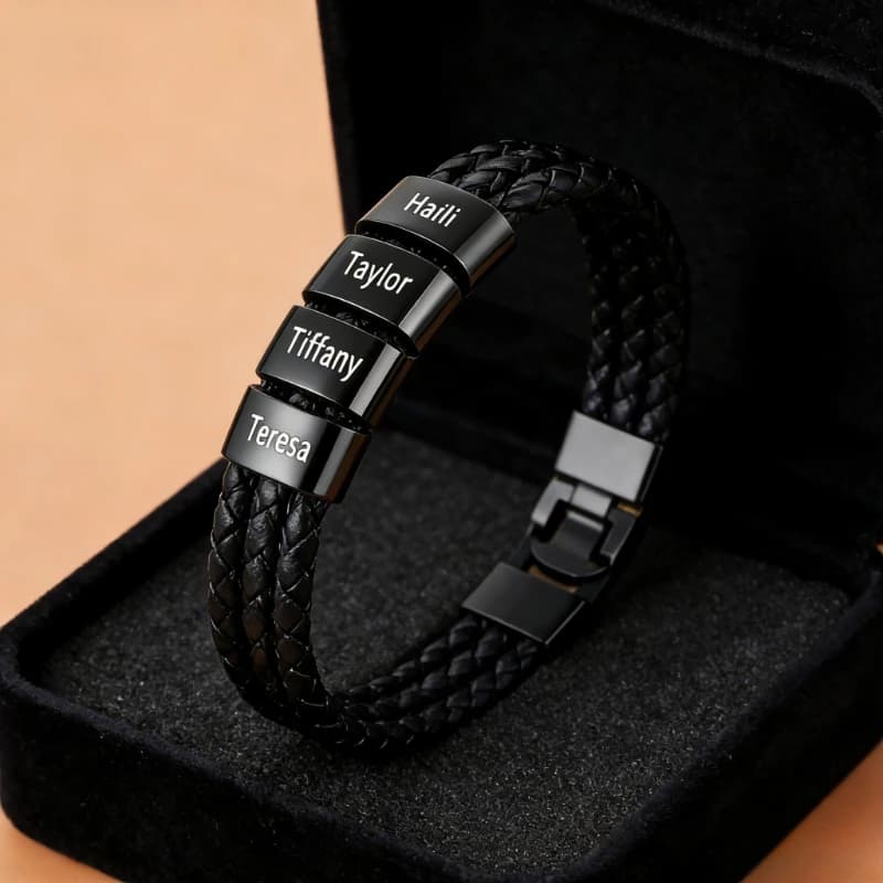 Men's Personalized Stainless Steel Bracelet Custom 1-5 Names Jewelry Thoughtful Father's Day Gifts for Dad Husband Grandpa Uncle