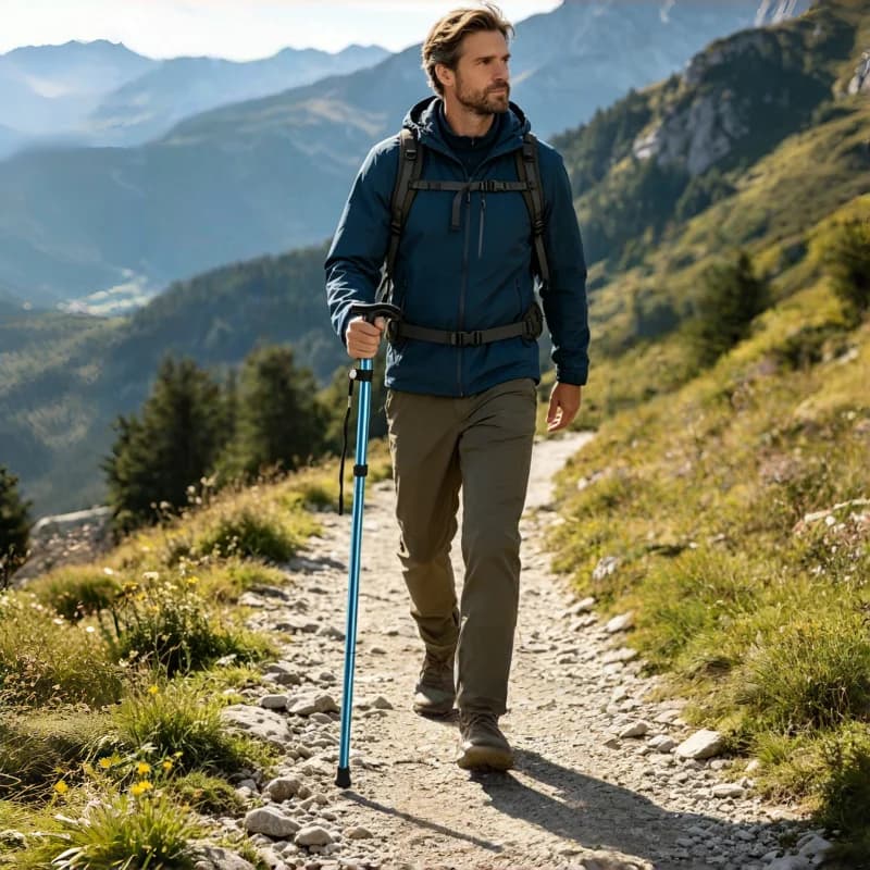 Ultralight Aluminum Alloy Foldable Trekking Pole 5 Section Telescopic Walking Cane Portable Anti-slip T Handle Hiking Stick Elde