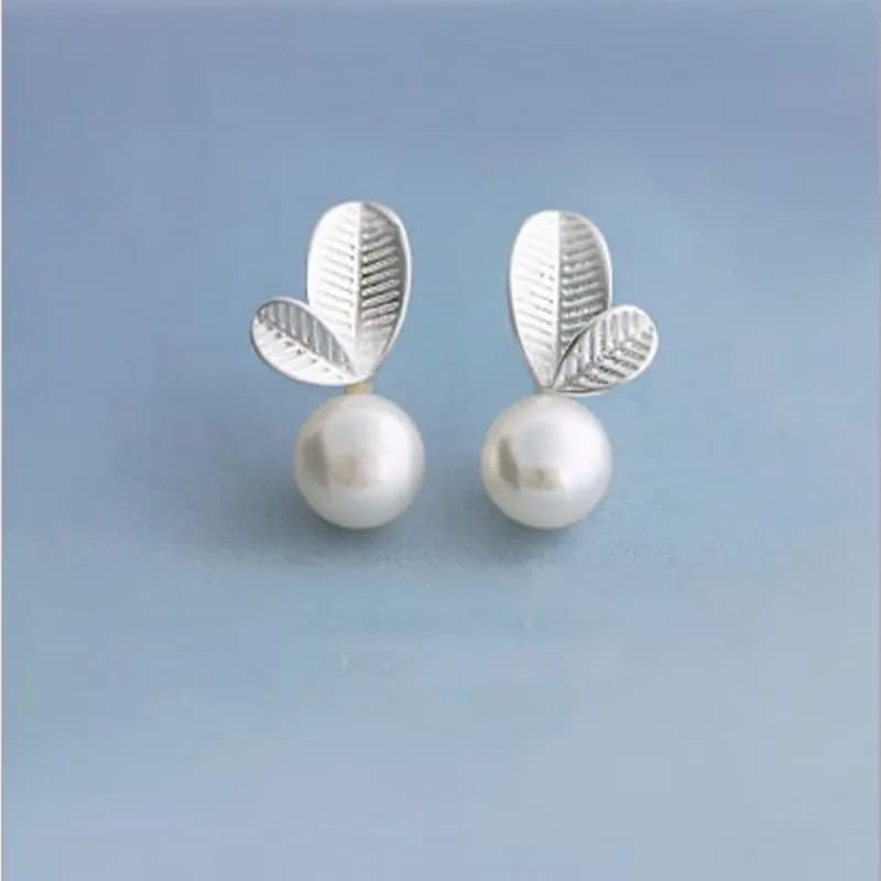 New Arrival Temperament Fine Fashion 925 Sterling Silver Jewelry Pearl Sweet Cute Leaves Earrings Female Anti-allergic E003