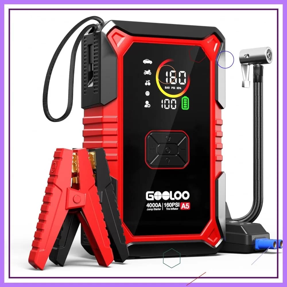 Avviatore di Emergenza 4000A con Compressore d'Aria, Gonfiatore Pneumatici 160PSI con Spegnimento Automatico, Ricarica Rapida PD 45W, Avviatore Portatile 12V per Auto