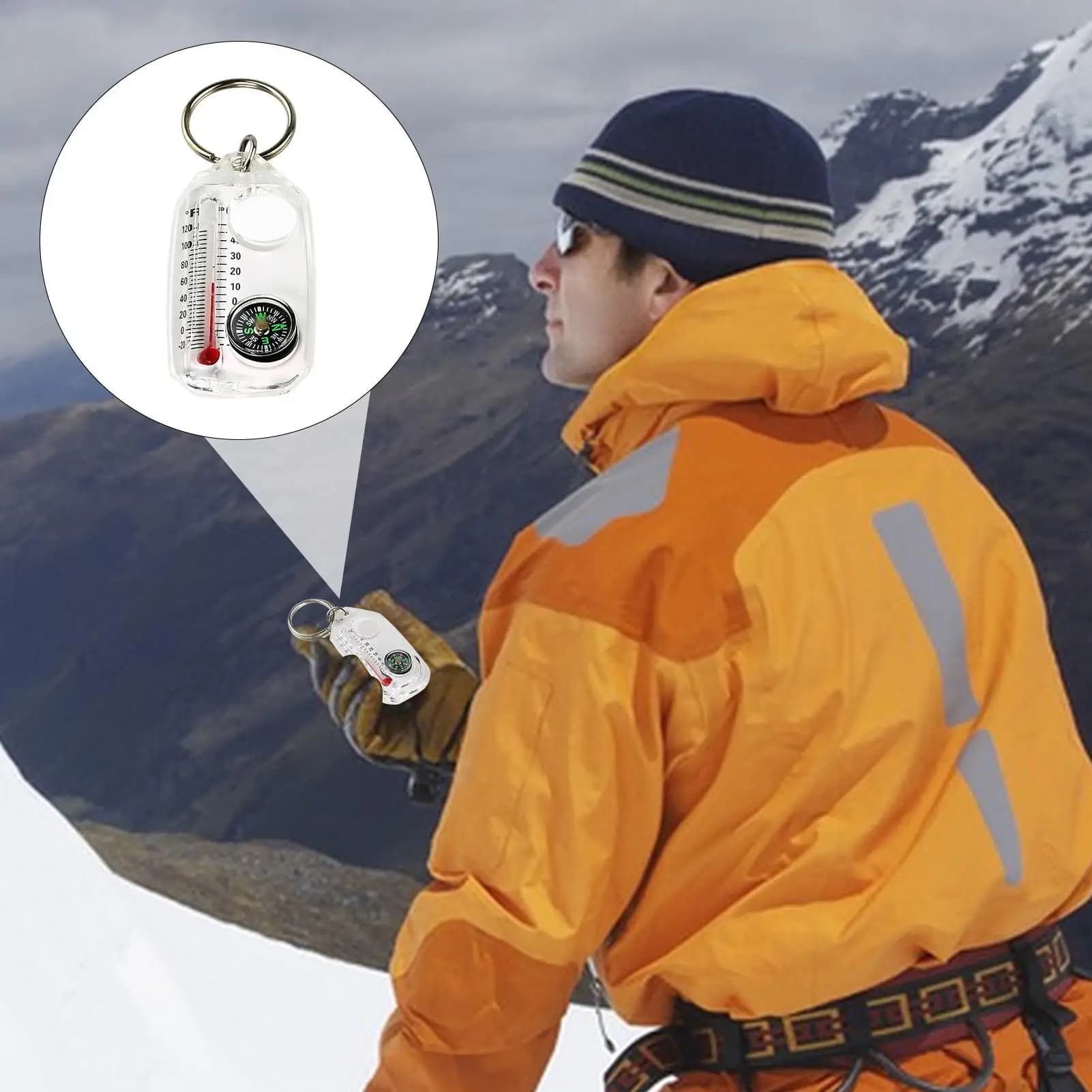 Multifunction Mini Keychain Camping Compass Thermometer Outdoor Climbing Temperature Tester Survival Guiding Compass Tool