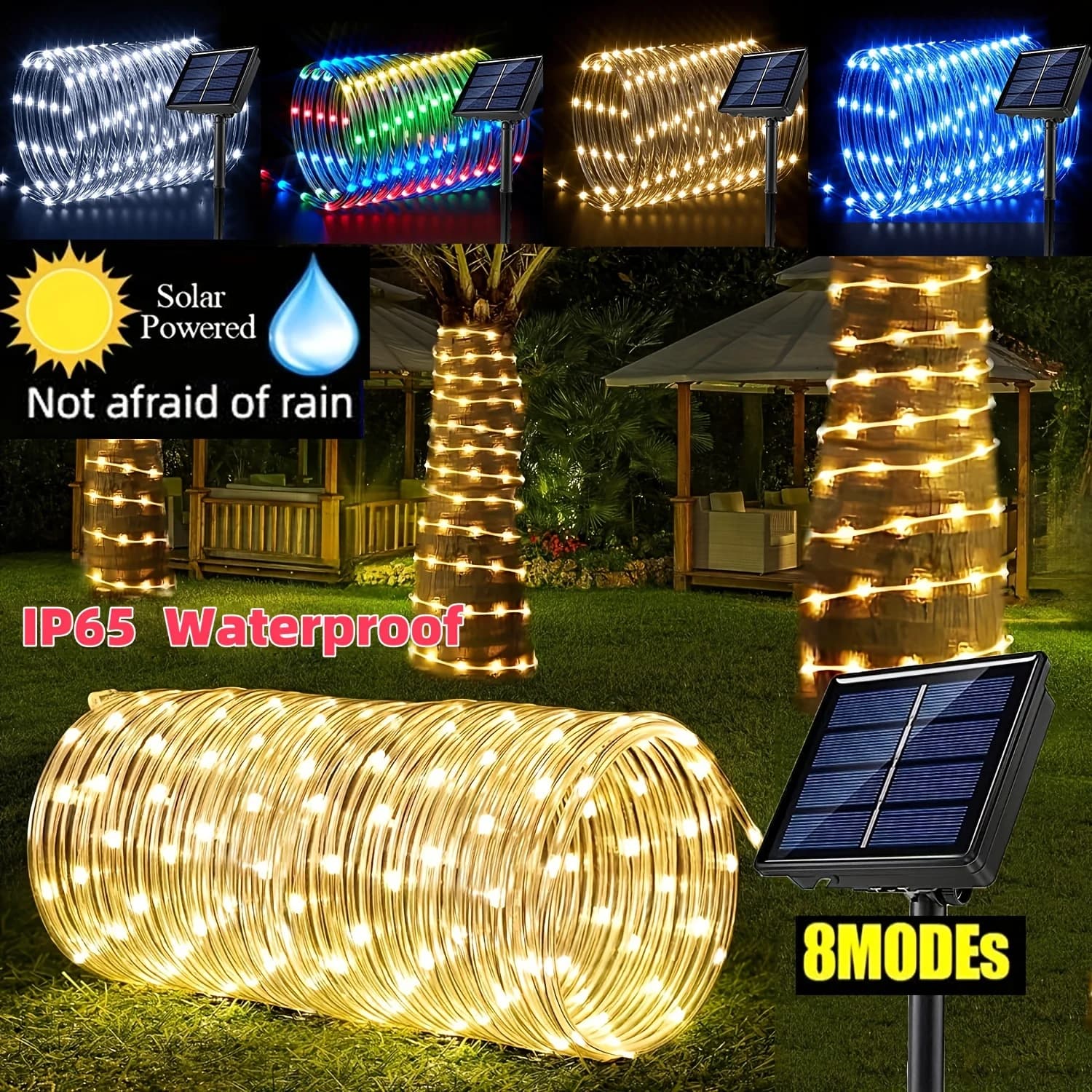 Luci a stringa a LED ad energia solare 8 modalità Lucine per esterni Decorazione da giardino Albero da campeggio Ghirlanda di fiori Lampada per illuminazione di nozze