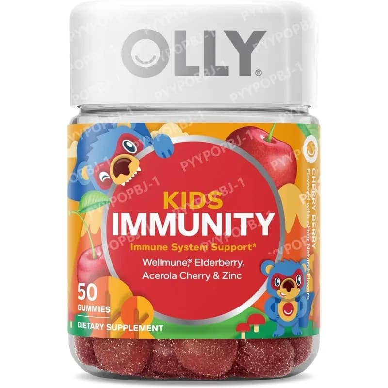 OLLY Rubber supplement for the immunity of children with Wellmune, Sambuco, Vitamin C and Zinc, Taste Cherry, 50 Pieces
