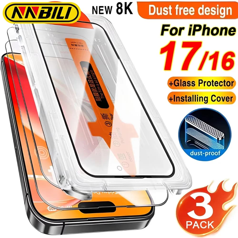 NNBILI 3 pezzi protezione schermo senza polvere facile installazione per iPhone 17 16 Pro Max 17Air 16E HD pellicole antigraffio in vetro temperato