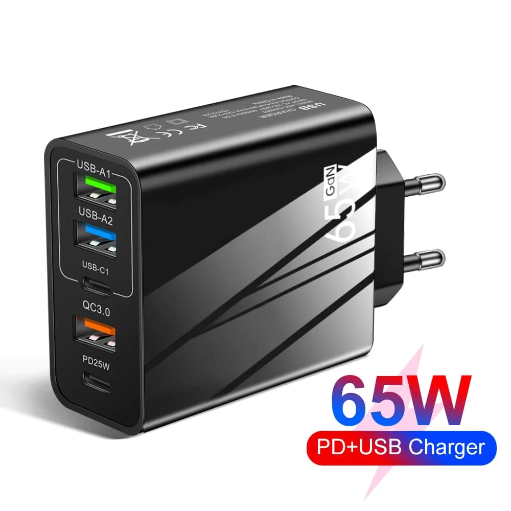 Caricatore rapido da 65W USB C PD con 3 porte USB, caricatore da viaggio 3.1A per Samsung, Xiaomi, iPhone, adattatore da parete EU/US/UK.