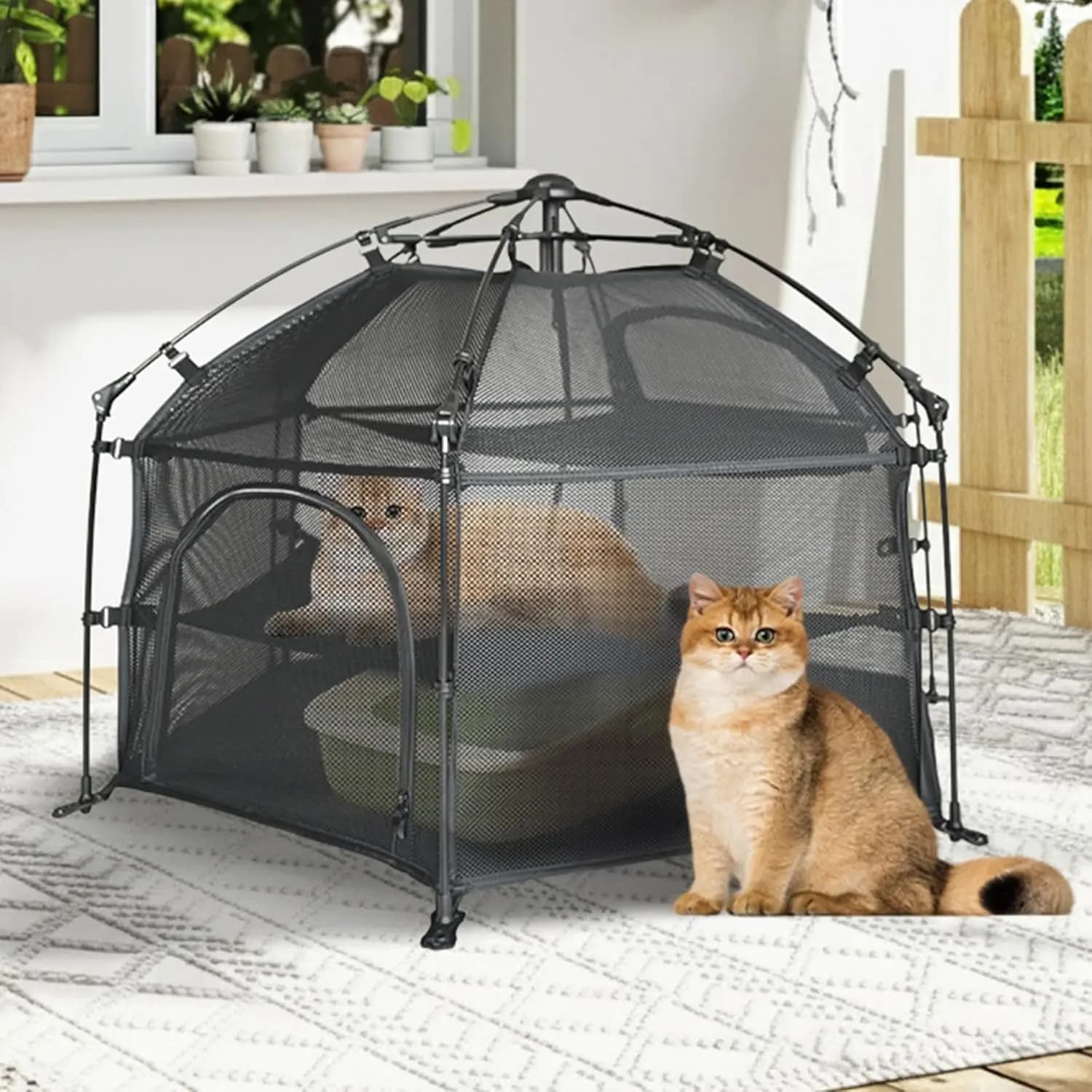 Recinto per Gatti a 3 Livelli Pop-up, Tenda da Gioco per Gatti | Torre Portatile per Animali Domestici da Interno/Esterno per Patio, Balcone, Campeggio