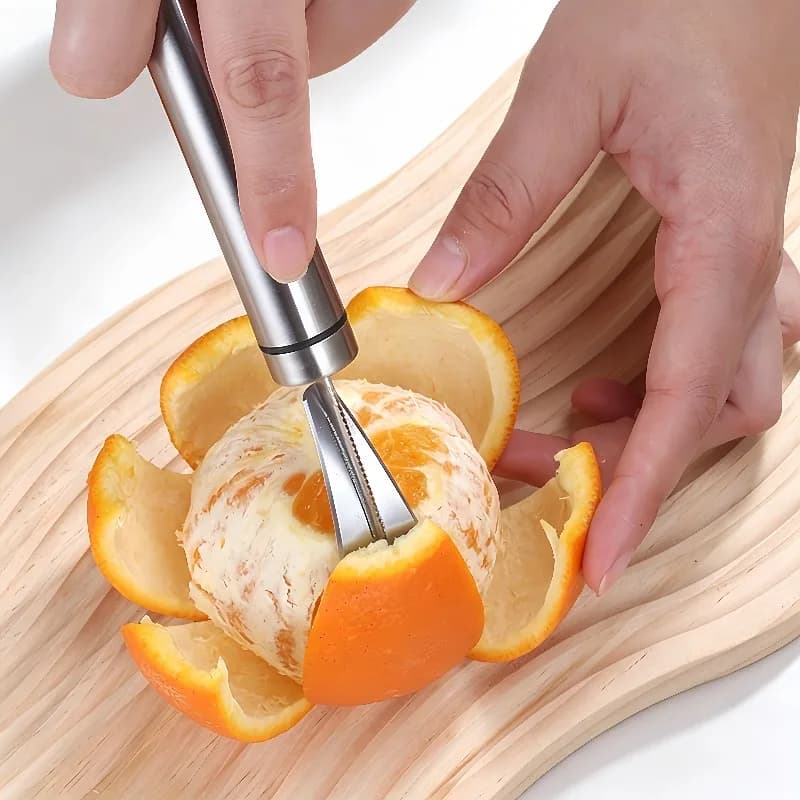 Sbucciatore per Agrumi in Acciaio Inox, Design Creativo per la Lavorazione della Frutta, Utensile con Manico