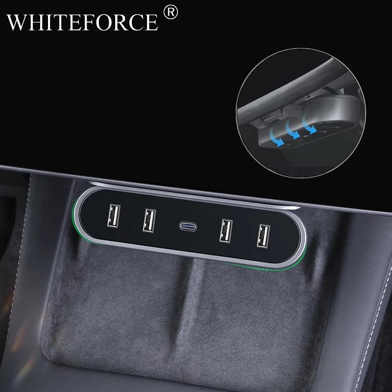 Per Tesla Model 3/Y 2021-2023 Hub per caricabatterie pieghevole per auto sotto la Docking Station per schermo adattatore per Shunt USB estensione Splitter per caricabatterie