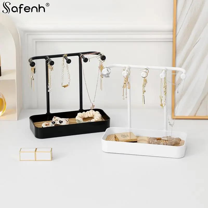 Espositore per gioielli espositore per Organizer per orecchini collane portaoggetti per gioielli con supporto per bracciale con Base in legno