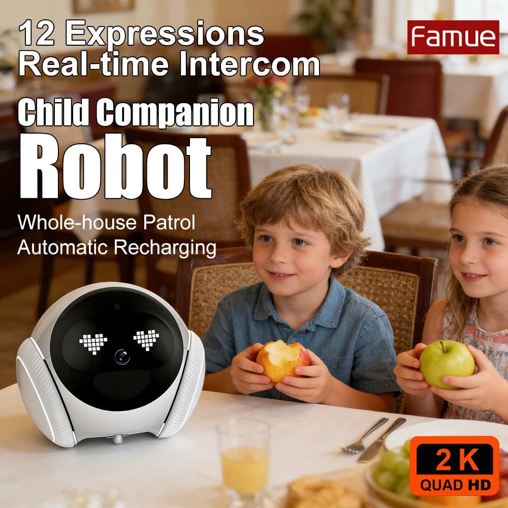 Famue Robot intelligente per la cura dei bambini con monitoraggio degli animali domestici e compagno di anziani, telecomando APP, chiamata vocale bidirezionale, rilevamento del movimento per