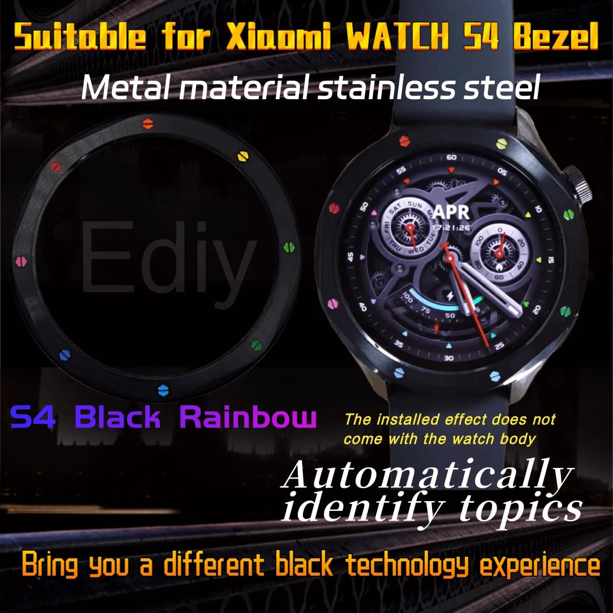 Anello in Metallo per Cornice Orologio, Pellicola in Vetro Temperato, Anello di Ricambio per Cornice in Metallo per Xiaomi Watch S4 ESIM/S3 ESIM
