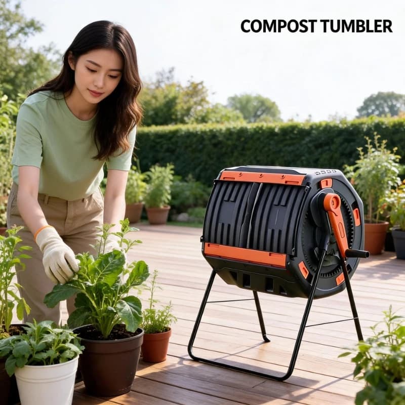 Rotating Drum Compost Tumbler, Aerobic Bin for Kitchen Scraps & Leaves, Large‑Capacity Compost Barrel for Home Yard Garden