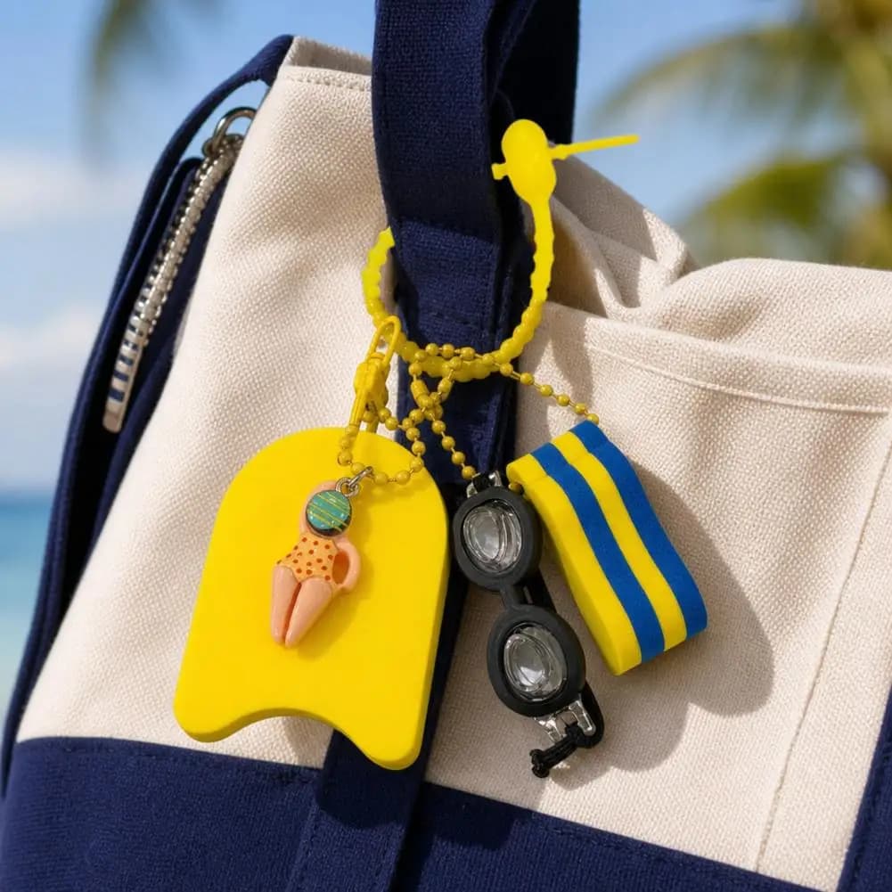 Summer Swimming Themed Keychain With Mini Goggles Kickboard And Swimmer Charms For Bag Decoration Gifts