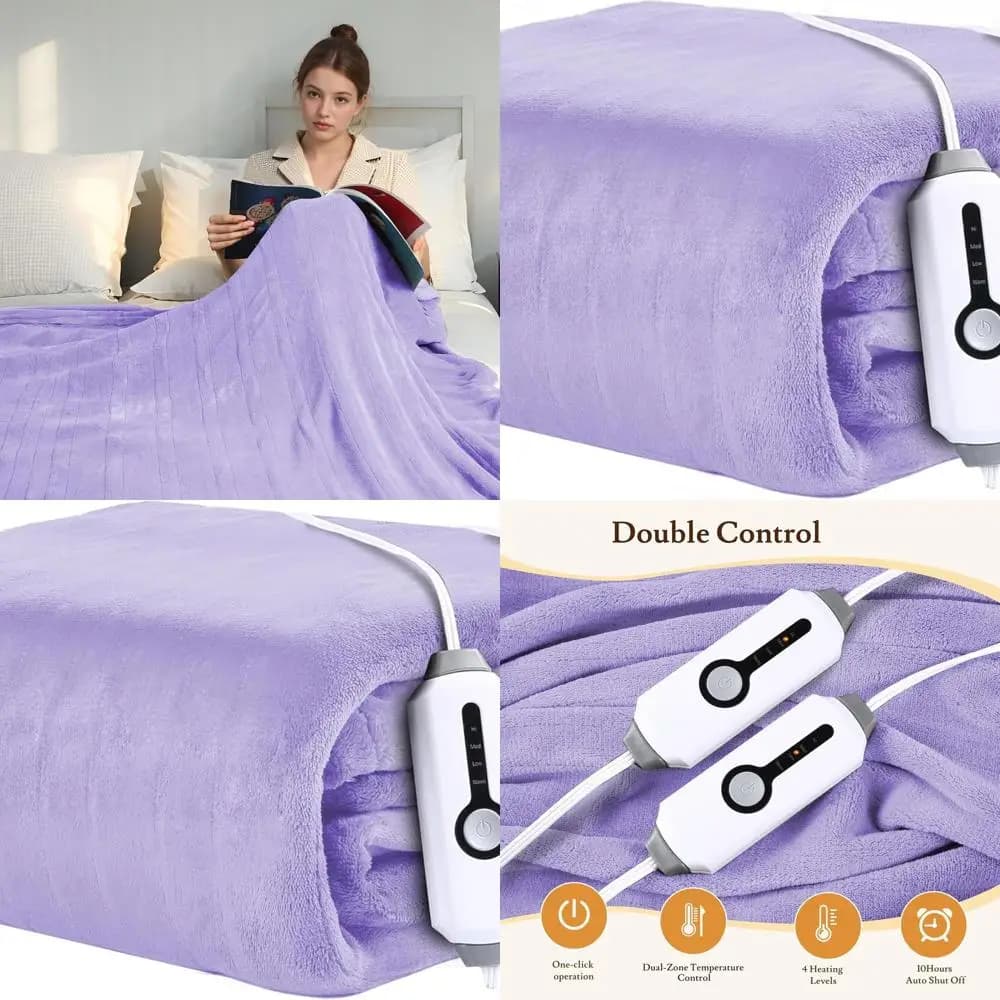 Coperta elettrica Queen Size 84x90 con 4 livelli di calore, doppi controlli, timer 10 ore, protezione da surriscaldamento, pile corallo ultra morbido, Li
